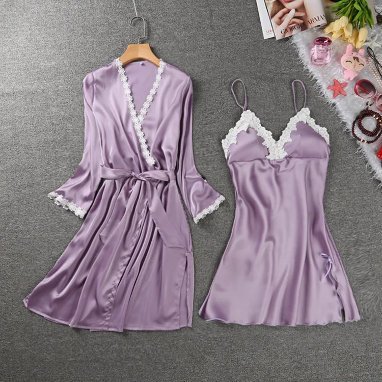 Женская кружевная ночная рубашка с длинным рукавом весна лето осень|robe robe|lace robes