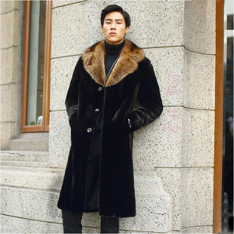 

Size S-XXL New Fashion Faux Fur Coats Men Clothes 2021 Warm Winter Oversized Black Overcoats Long Sleeve Fur Collar Jackets