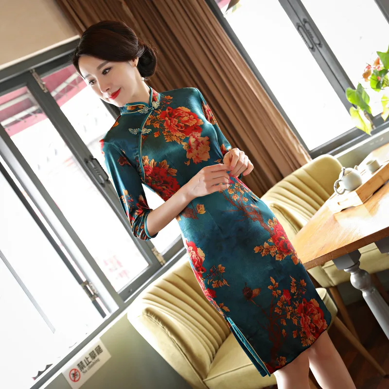 Женское бархатное короткое платье Qipao китайское традиционное винтажное с