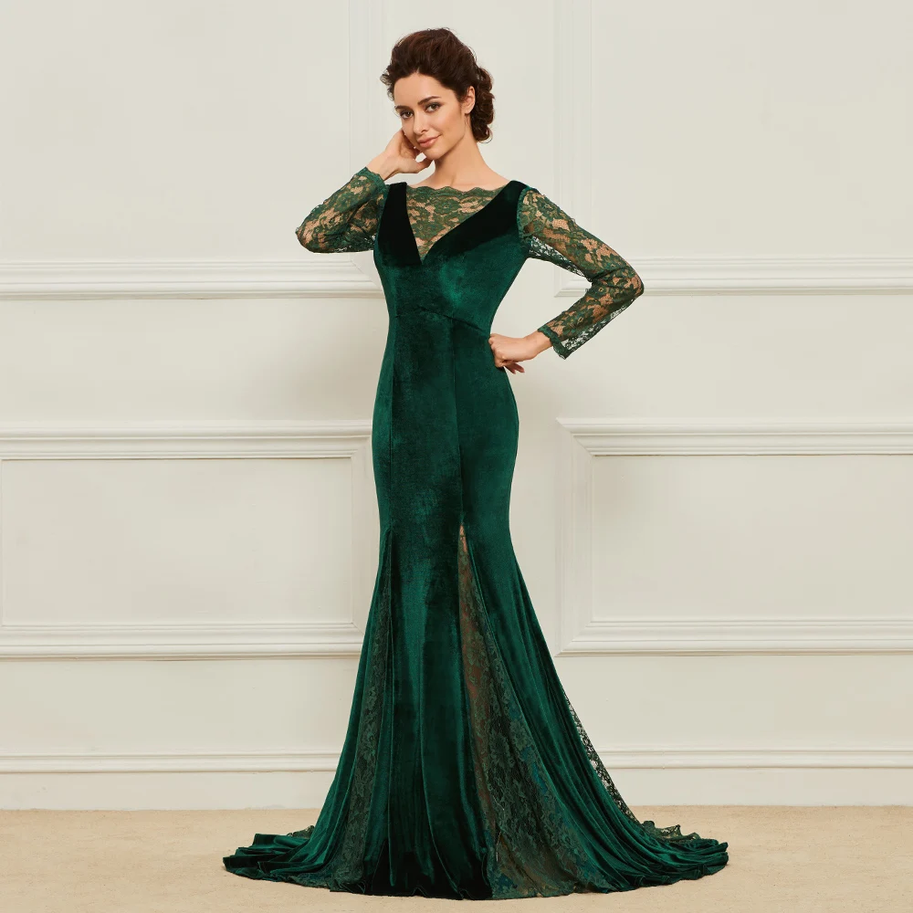 Dressv Зеленое Длинное платье для матери невесты с зубчатым воротником длиной до