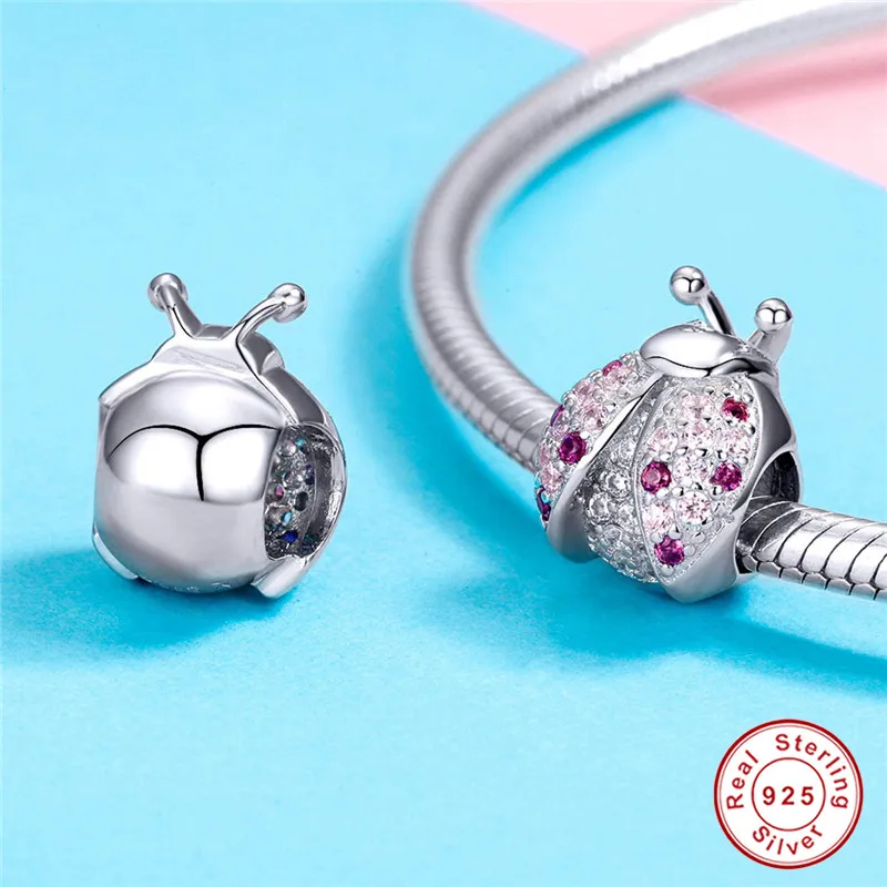 Fit Panora браслет семи месте Cubc циркония Божья коровка подвески Оригинальные 925