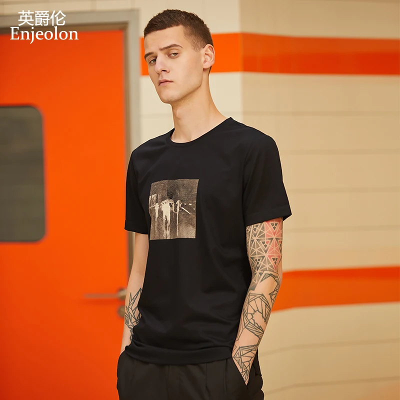 Enjeolon бренд 2019 новая футболка мужская летняя с коротким рукавом и круглым вырезом