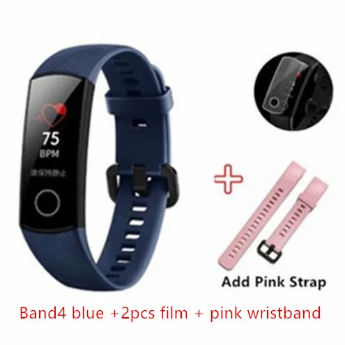 Blue-films-pin str Умный Браслет huawei Honor Band 4 с пультом дистанционного управления для камеры, цветной Amoled 0,9" сенсорный экран для плавания - Цвет: Blue-films-pin str