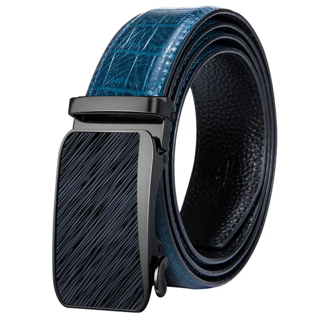 PD-0034-DJ-E Hi-Tie роскошная коробка мужской ремень из натуральной воловьей кожи Автоматическая Пряжка ремни для мужчин s Повседневный ковбойский синий кожаный ремень для джинсов ремень - Цвет: PD-0034-DJ-E
