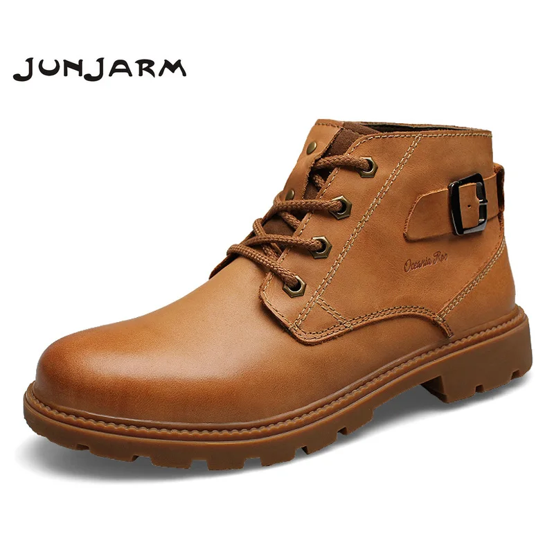 JUNJARM/100% мужские ботинки из натуральной кожи осенние ботильоны модные рабочие