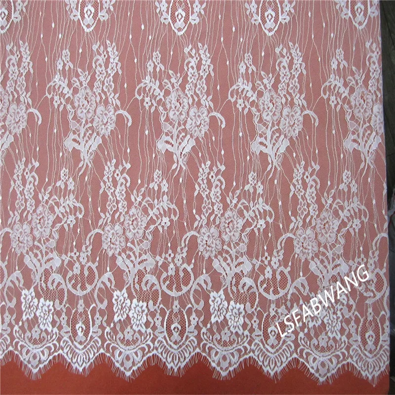 

3Meters/lot Eyelash Lace Fabric width 150cm DIY Decorative High Quality Soft Off Nylon Eyelash Lace Trim Wedding Dress Fabric