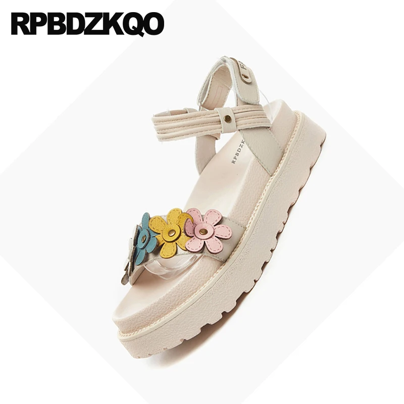 день отдыха Flatform милый женщины хороший каваи дамы бежевый Slingback открытый носок