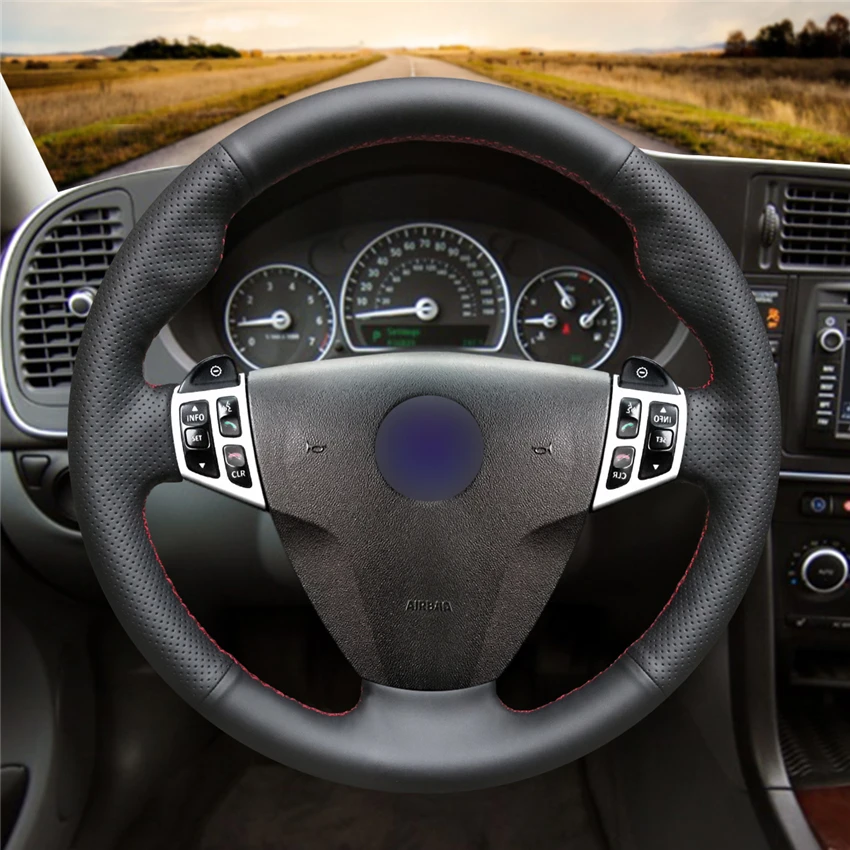 MEWANT черная натуральная кожа ручная прошитая обёртка рулевого колеса для Saab 9-3 2006
