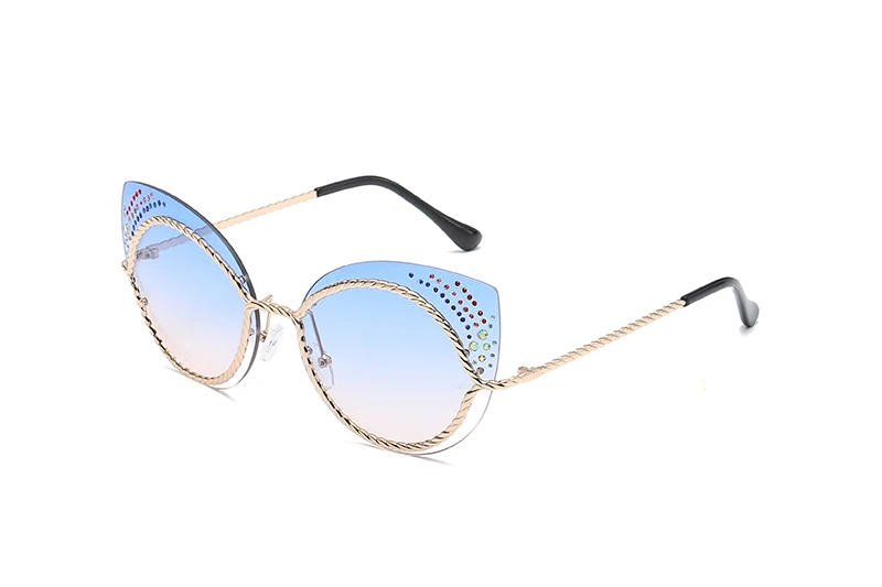 NO4Gold w blue pink LEIDISEN Cateye, роскошные солнцезащитные очки, алмаз, модная металлическая оправа, солнцезащитные очки для дам, фирменный дизайн, кошачий глаз, UV400, Oculos De Sol - Цвет линз: NO4Gold w blue pink