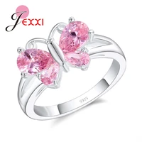 romatic propose cute butterfly finger rings with clear pink cubic zircon stone 925 sterling silver ring women anniversary