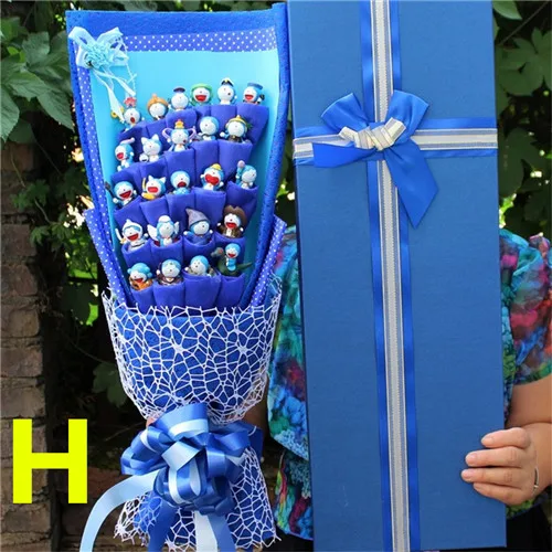 H Мини ПВХ Doraemon Цветы Букет Искусственные розы цветок из искусственного шелка подарок Букеты Свадебные День Святого Валентина игрушки довольно люблю - Цвет: H