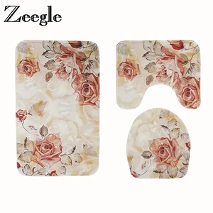 europe floral bath mat bathroom shower room toilet rugs bathroom foot mat non slip bath carpet rugs absorbent bathroom rug set free global shipping