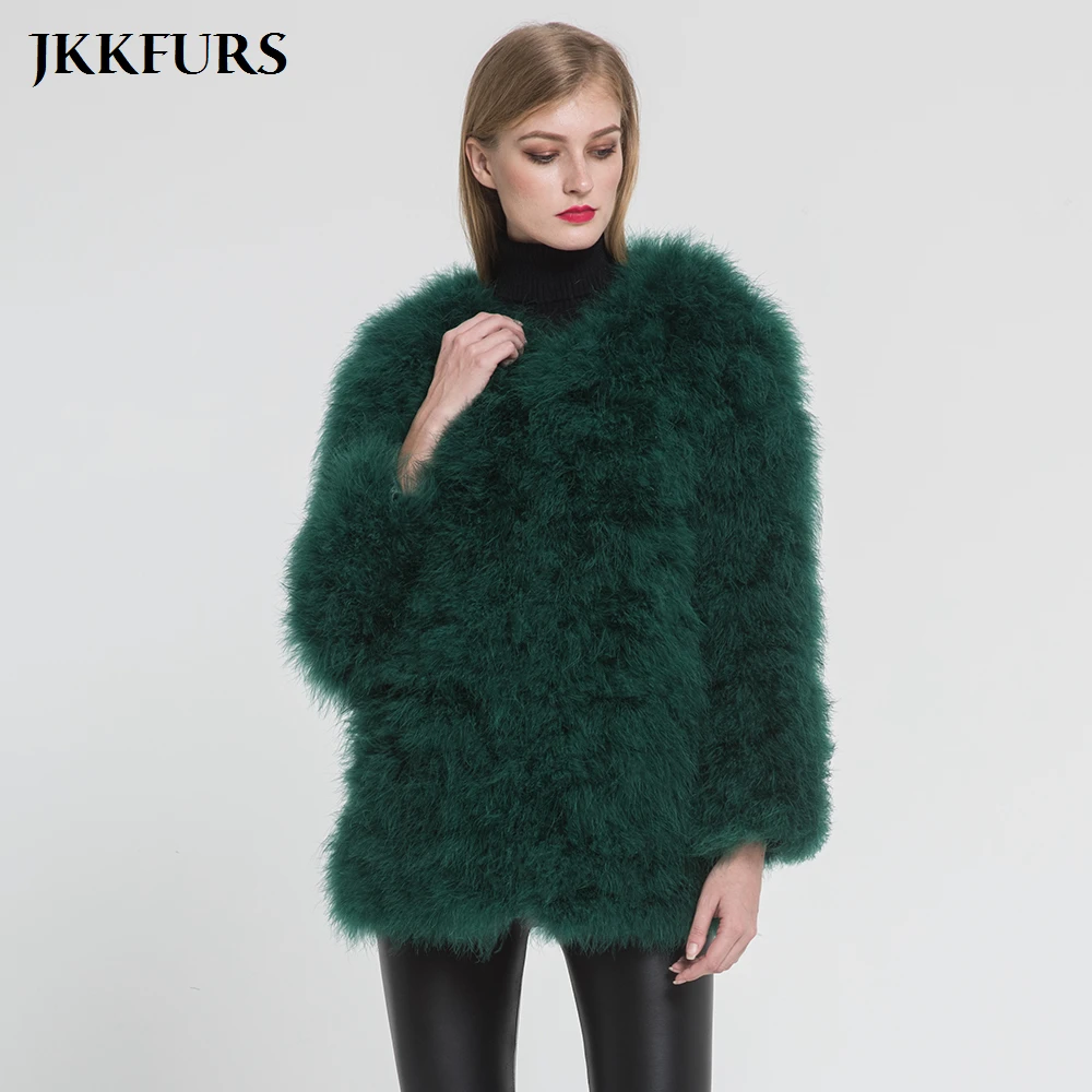 

2021 New Women Real Fur Coat Long Style Genuine Ostrich Feather Fur Winter Warm Jacket Fashion Top Quality S7381