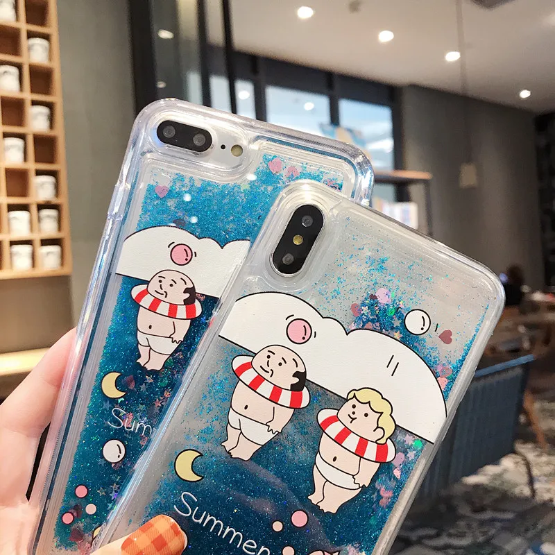 Жидкий чехол для телефона iphone X XR XS MAX летний блестящий с рисунком 6S 6 7 8 Plus задняя