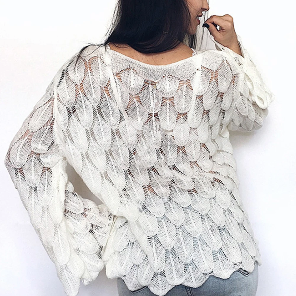 Women's Fashion Sexy Slash Neck Off Shoulder Flare Sleeve Sweaters 2019 New Feather Shape Casual Loose Knit Pullovers | Женская