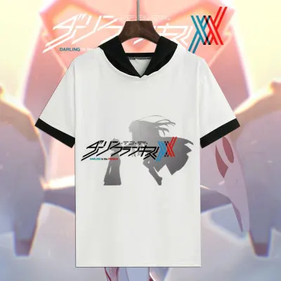 Футболка DARLING in the FRANXX, короткий рукав, с капюшоном, футболки 002, аниме, повседневные, летние, Zero Two, футболки для косплея для женщин и мужчин - Цвет: 01