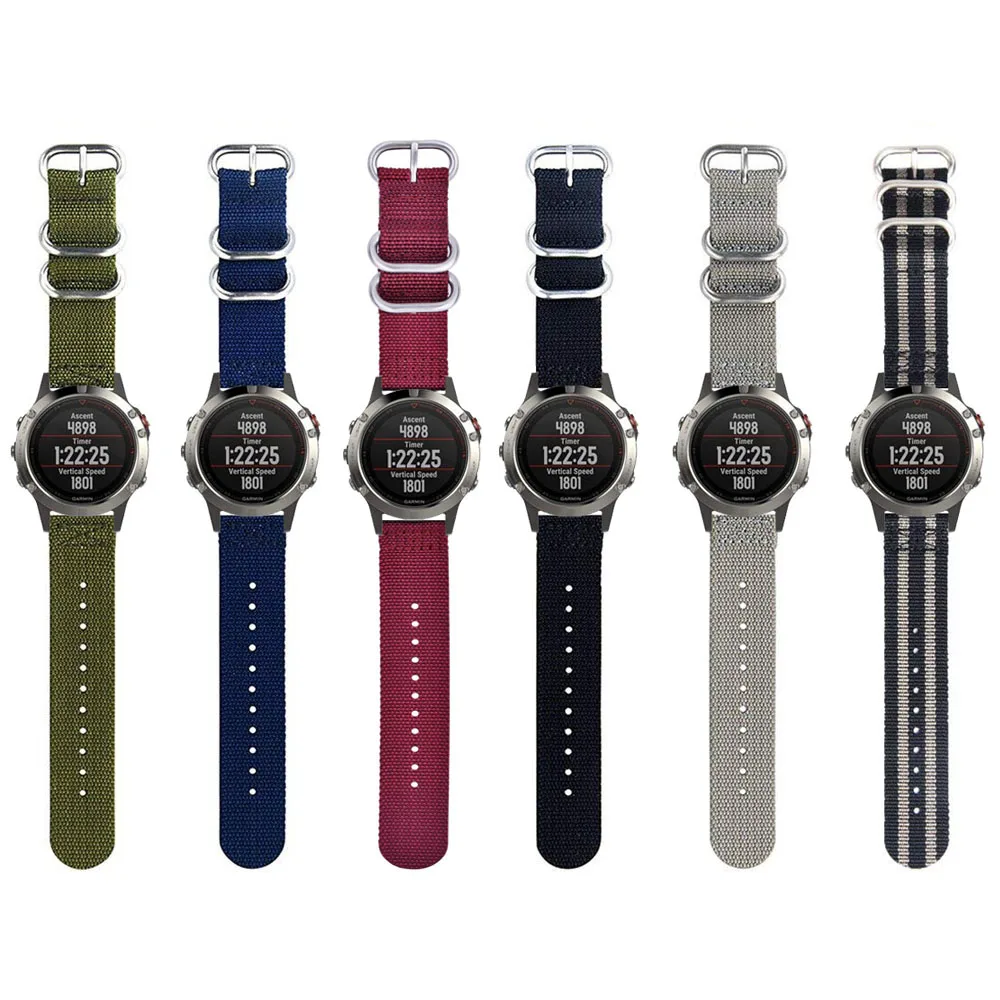 GXV 22 мм Премиум нейлон НАТО ремешок серебряный 3 кольцо для часов Garmin Fenix 5 / Instinct