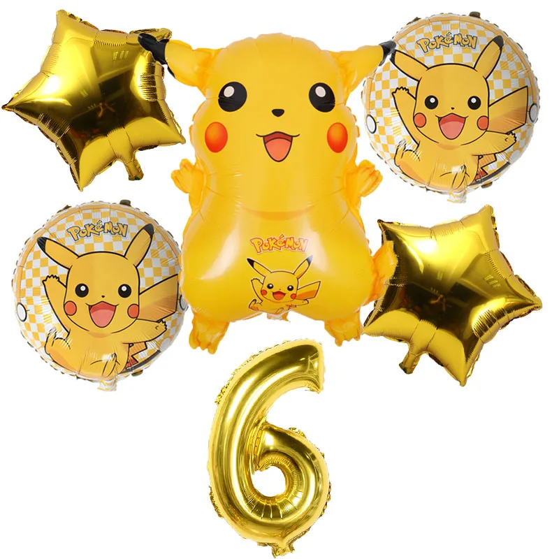 gold 6 6 шт./компл. 32 дюймов номер Мультфильм с персонажем Пикачу из игры покемон Гоу Фольга воздушные шары воздушные гелиевые шары День рождения Декор globos - Цвет: gold 6