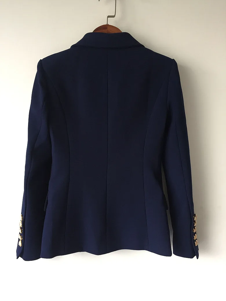 Double-breasted dark blue suit jacket gold high fashion temperament lion head pattern buckle long sleeve small suit
