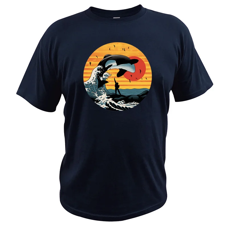 Killer Whale футболка с полной луной Kanagawa Surf Orca Willy Seaworld винтажная ретро-футболка с изображением животных - Цвет: Тёмно-синий