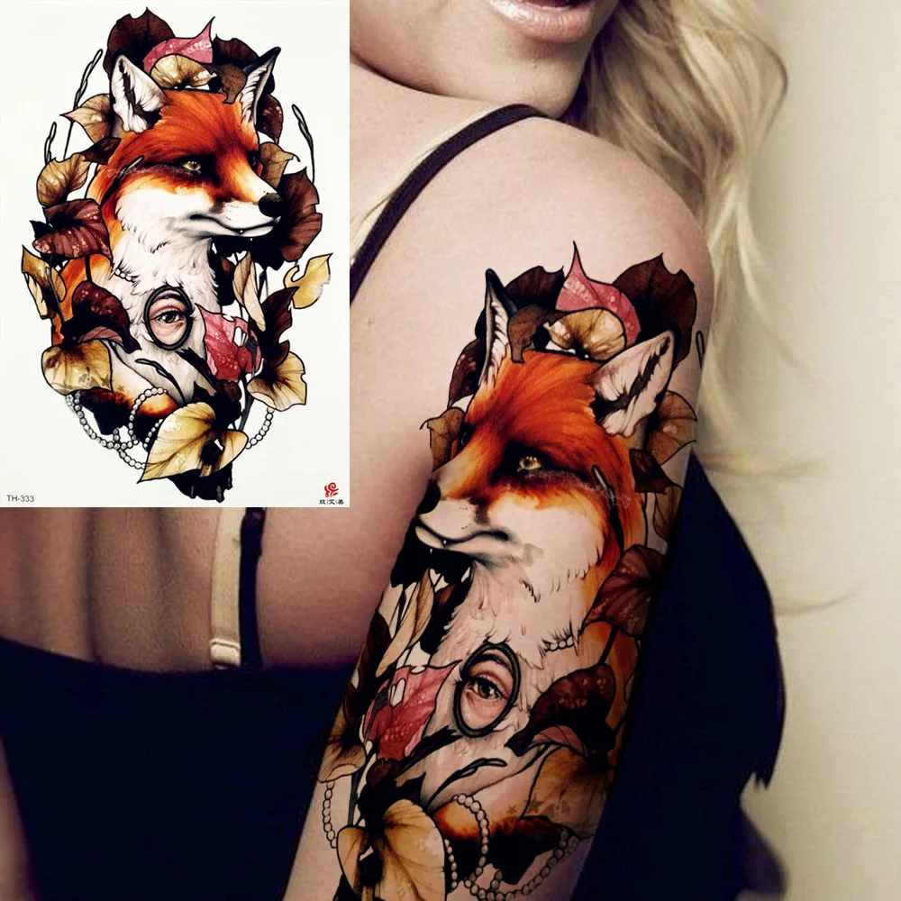 

Women Body Arm Art Tattoos Temporary Legs Fox Leaves Tatoos Paper Water Transfer Neck Girls Body Arm Tattoos Flash DIY Supplies