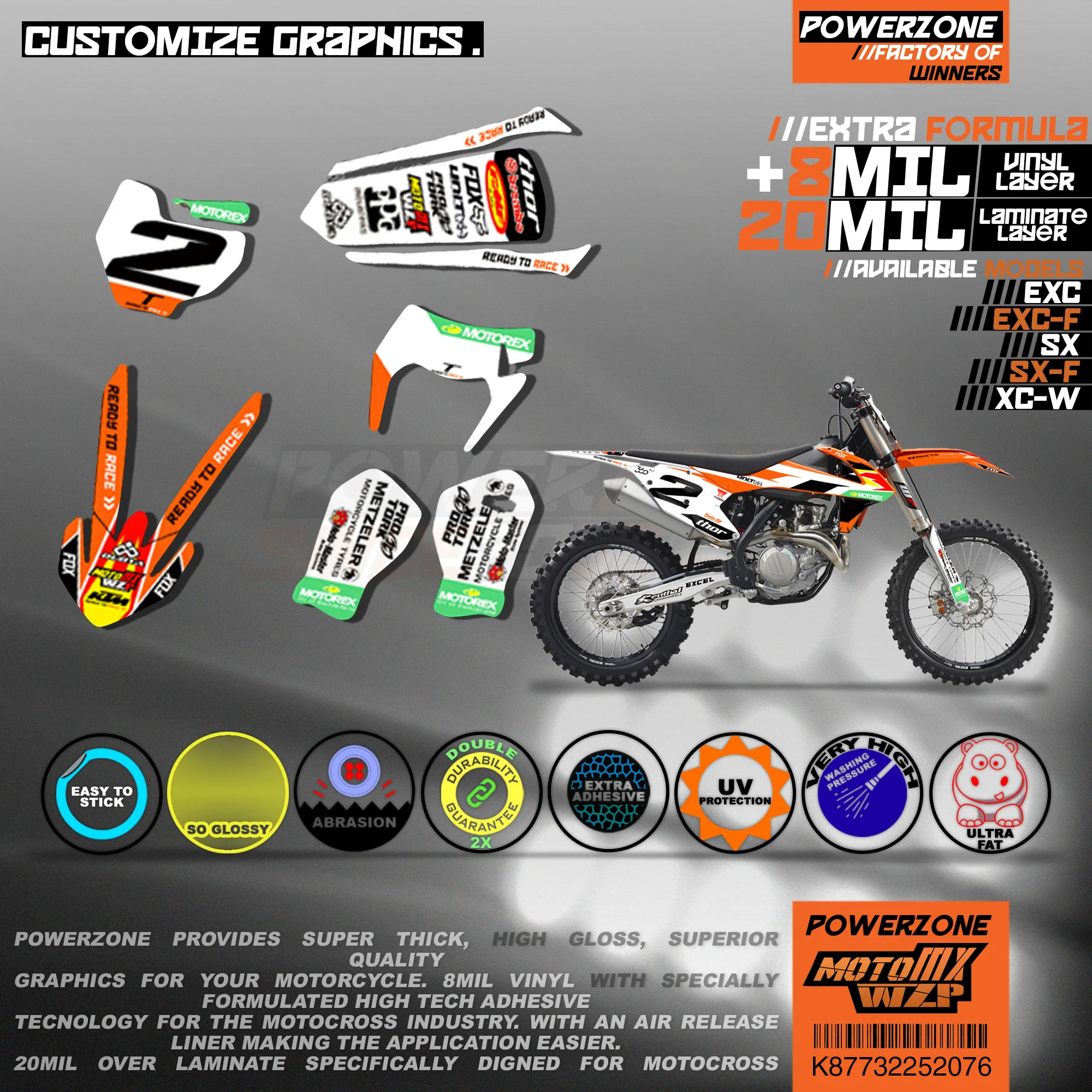 PowerZone Custom Team Graphics деколи для фона 3 м Набор наклеек KTM SX SXF MX EXC XCW Enduro 125-500 куб. См