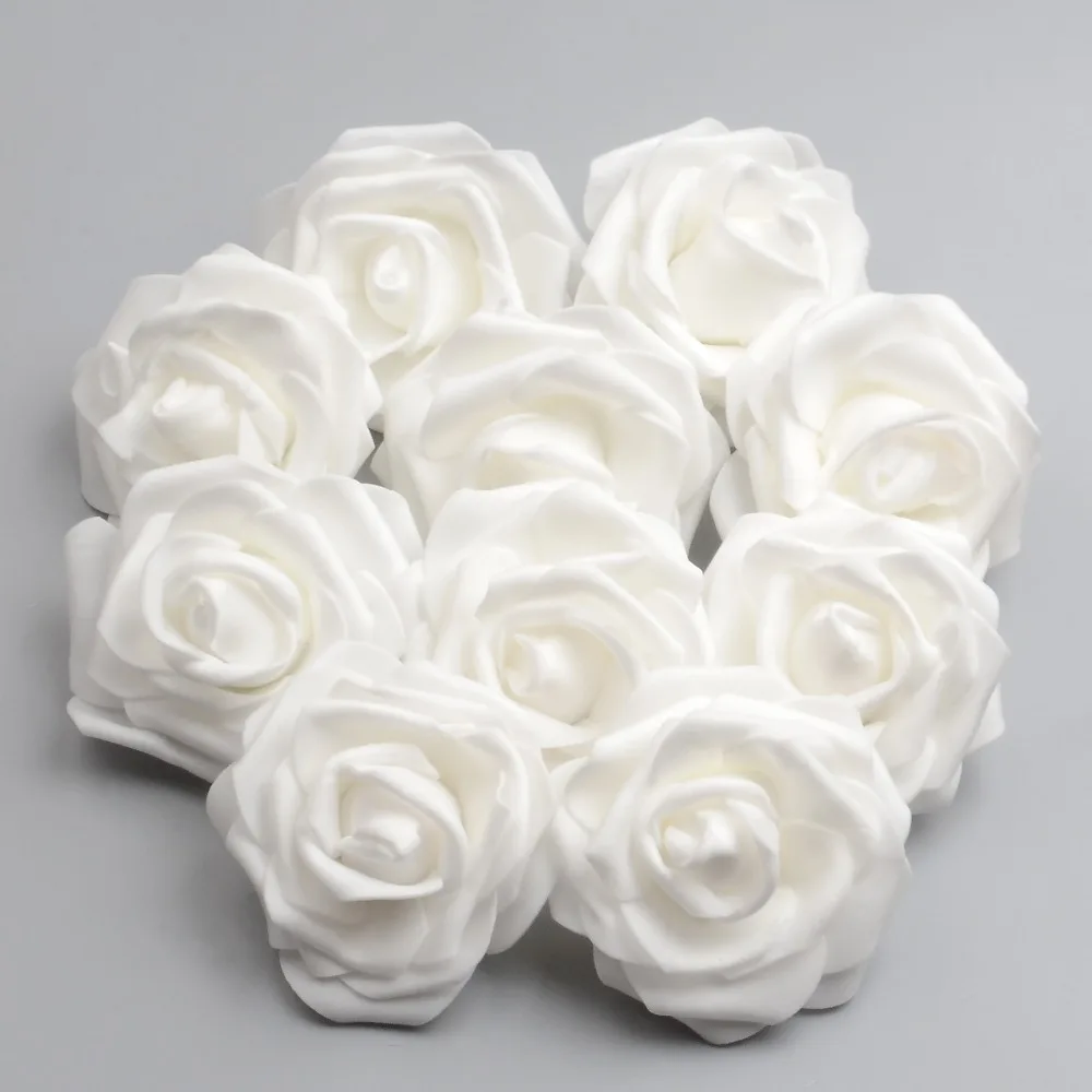 

50pcs 6cm Artificial PE Foam White Roses Flowers For Home Wedding Decoration DIY Scrapbooking handmade Fake Flower Heads