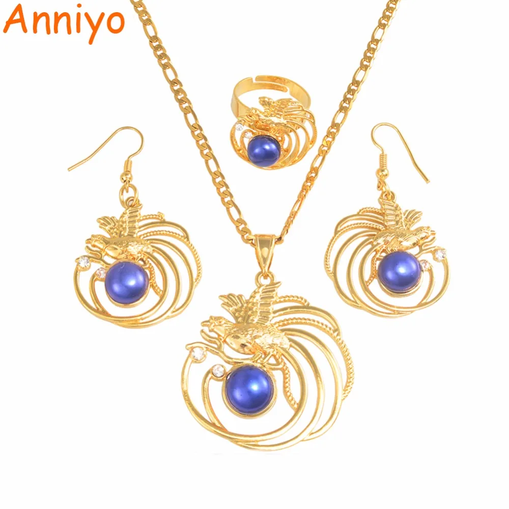 Anniyo PNG голубые жемчужные ожерелья с птицей серьги кольцо Папуа Новая Гвинея