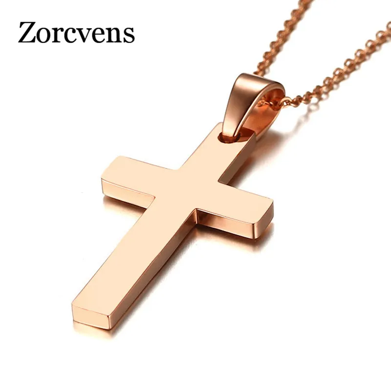 ZORCVENS Classic Mens Rose Gold Color Cross Pendant Necklace Stainless Steel Link Chain for Women | Украшения и аксессуары