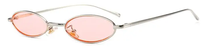 silver pink Тренд, узкие овальные очки, Ретро стиль, фирменный дизайн, для женщин и мужчин, в стиле хип-хоп, солнцезащитные очки, красные, желтые, милые маленькие солнцезащитные очки, металлические очки - Цвет линз: silver pink
