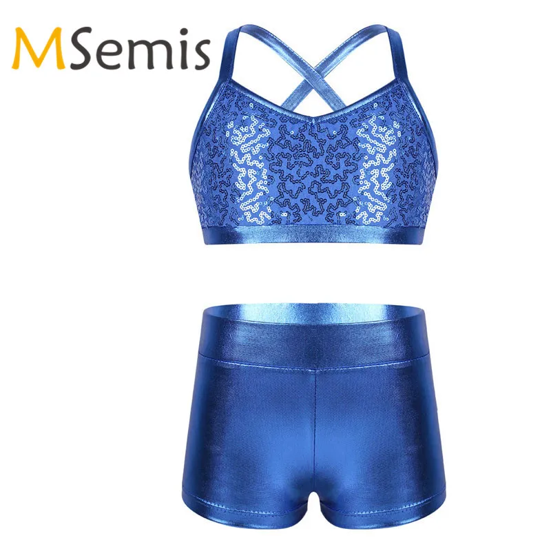 Детский купальник-трико для гимнастики 2 шт. топ на бретельках с блестящими