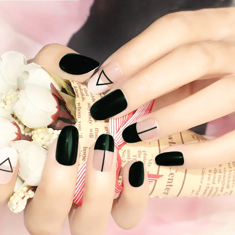 Миндаль поддельные ногти УФ печать короткий размер Diy Дизайн Ногтей пресс на