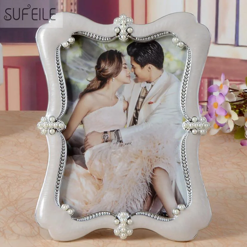 

Europe Home Decor Photo Frame Decoration Desktop, Pearl Crown Glass Picture Frame Wedding Perfect Gift Photo Frame DecorationD15
