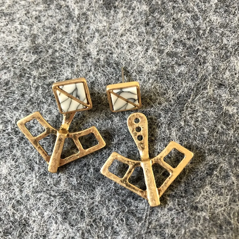 Квадратные серьги из камня howlite модные серьги-гвоздики с двумя частями белого