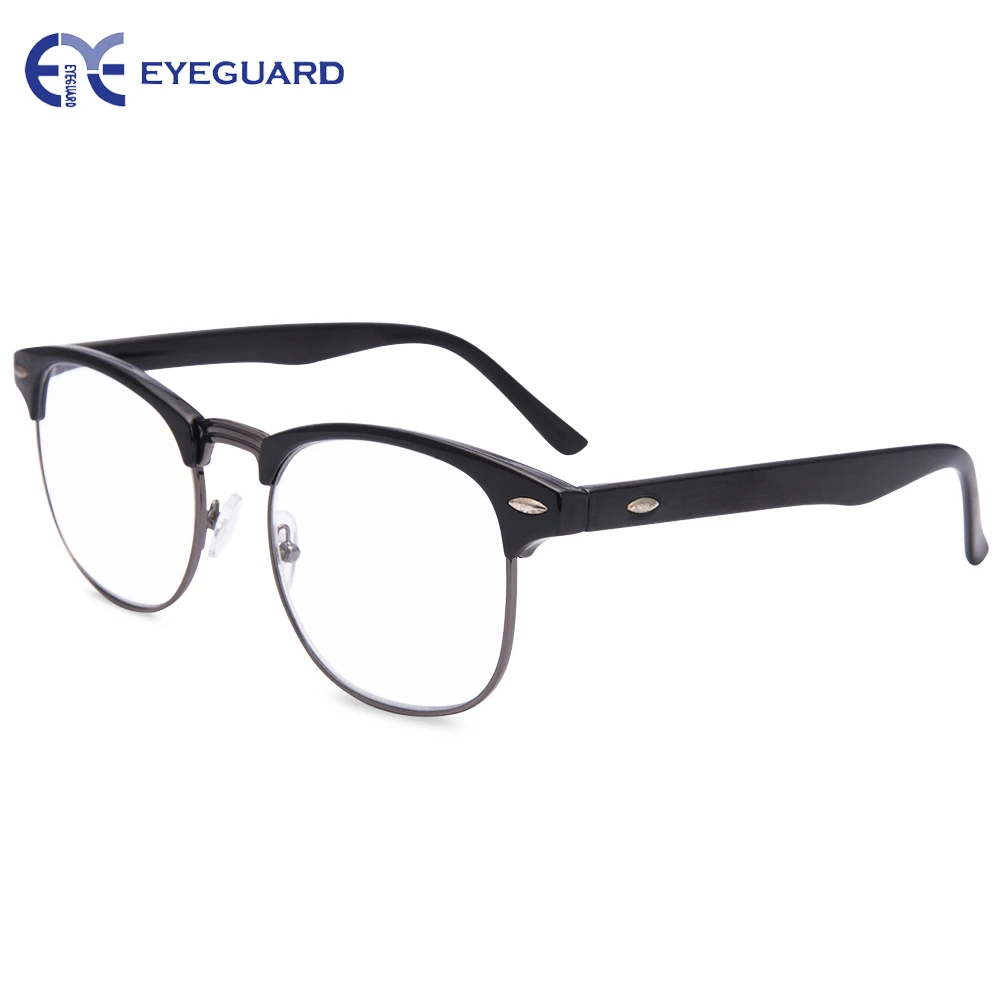 EYEGUARD круглая половина дужки металл очки для чтения Пружинные шарниры классические читатели унисекс черный с жестким чехлом