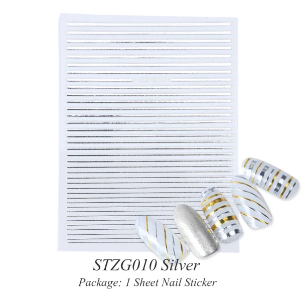 STZG010 Silver 3D серебристо-Золотая наклейка для дизайна ногтей, полоска с геометрическим рисунком, металлический конус, сделай сам, клеящиеся палочки для ногтей, маникюрные наконечники, STZG001-013 - Цвет: STZG010 Silver