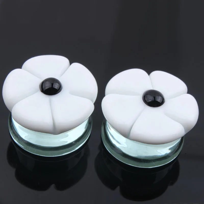 1 пара белый и синий стеклянный камень ушные пробки расширитель растягиватель