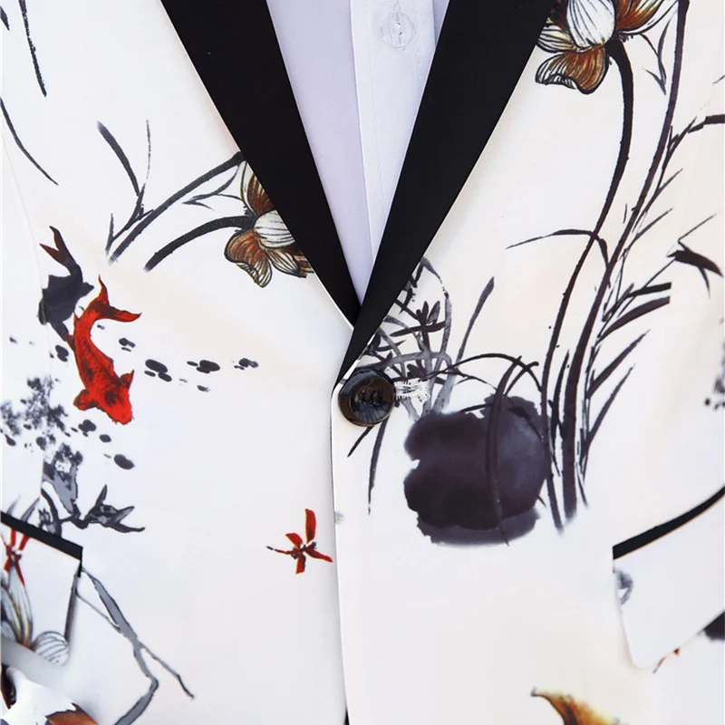 Мужской белый костюм с цветочным принтом облегающий мужской блейзер и брюки из 2