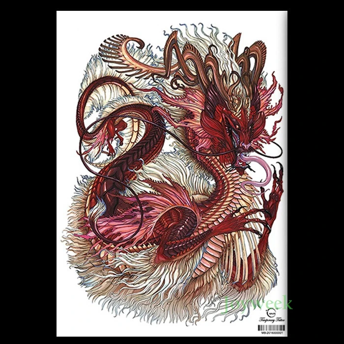 Водостойкая Временная тату-наклейка Китайский миф красный дракон большой тату