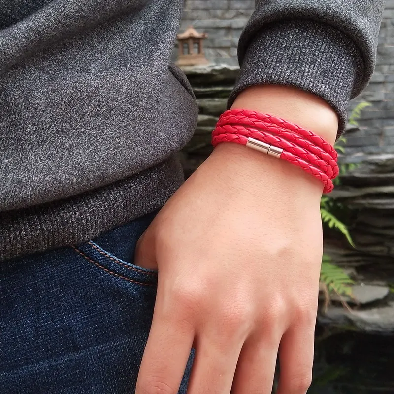 Черный кожаный браслет с 4 рядами для мужчин винтажные черные браслеты