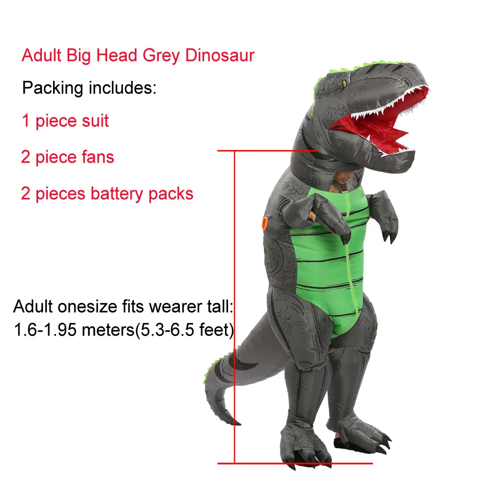 JYZCOS взрослых T REX надувной костюм Рождество Косплей T-REX динозавр животных фантазия комбинезон Хэллоуин костюм для женщин и мужчин - Цвет: Big head grey