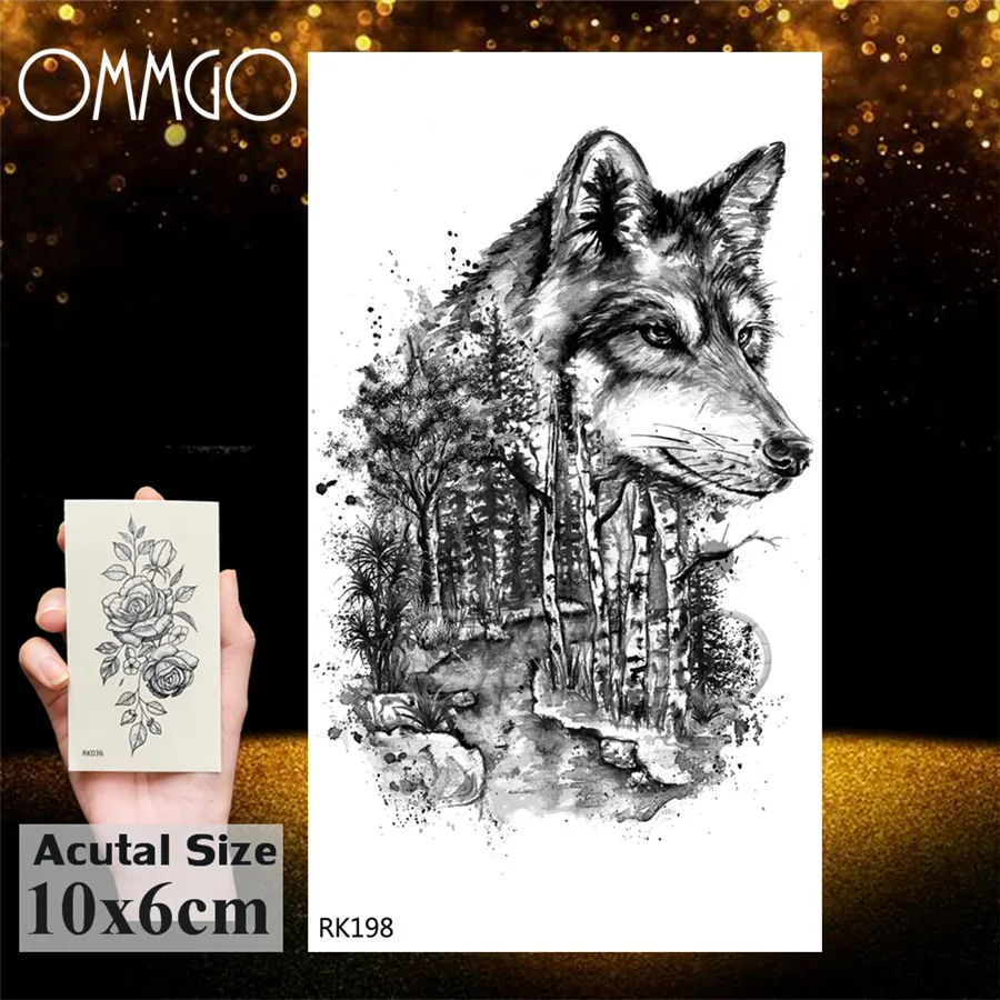 Временная тату наклейка OMMGO geometriwolf Howl черная маленькая фальшивая татуировка боди