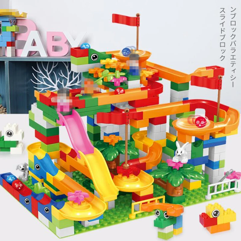 

43-222pcsMarble Race Run Maze Ball Track Building Blocks Plastic Funnel Slide Big Size Bricks Compatible Duplo Blocks