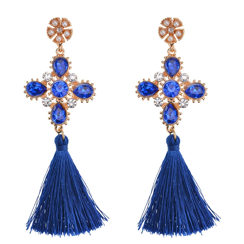 Богемные модные свадебные длинной кисточкой Серьги Хрустальный цветок себе