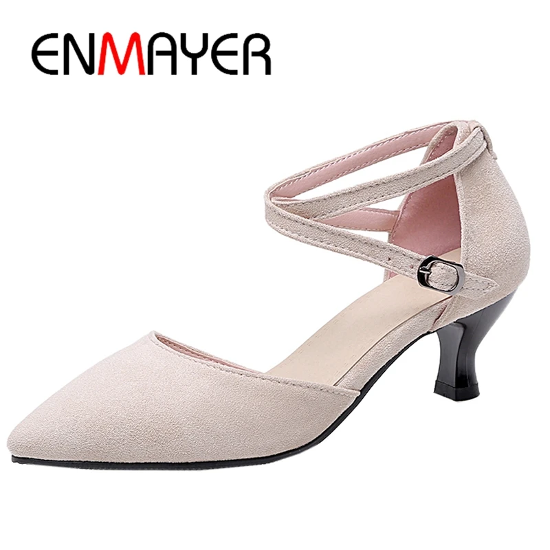 ENMAYER/Женская Базовая обувь на среднем тонком каблуке Zapatos De Mujer однотонная офисная