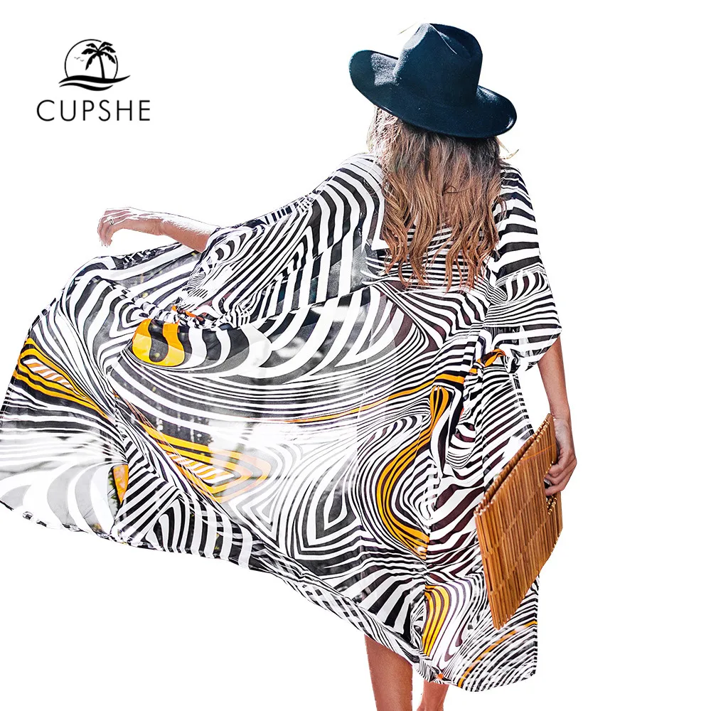 CUPSHE черный белый и оранжевый рисунок зебры бикини накидка длинный купальник