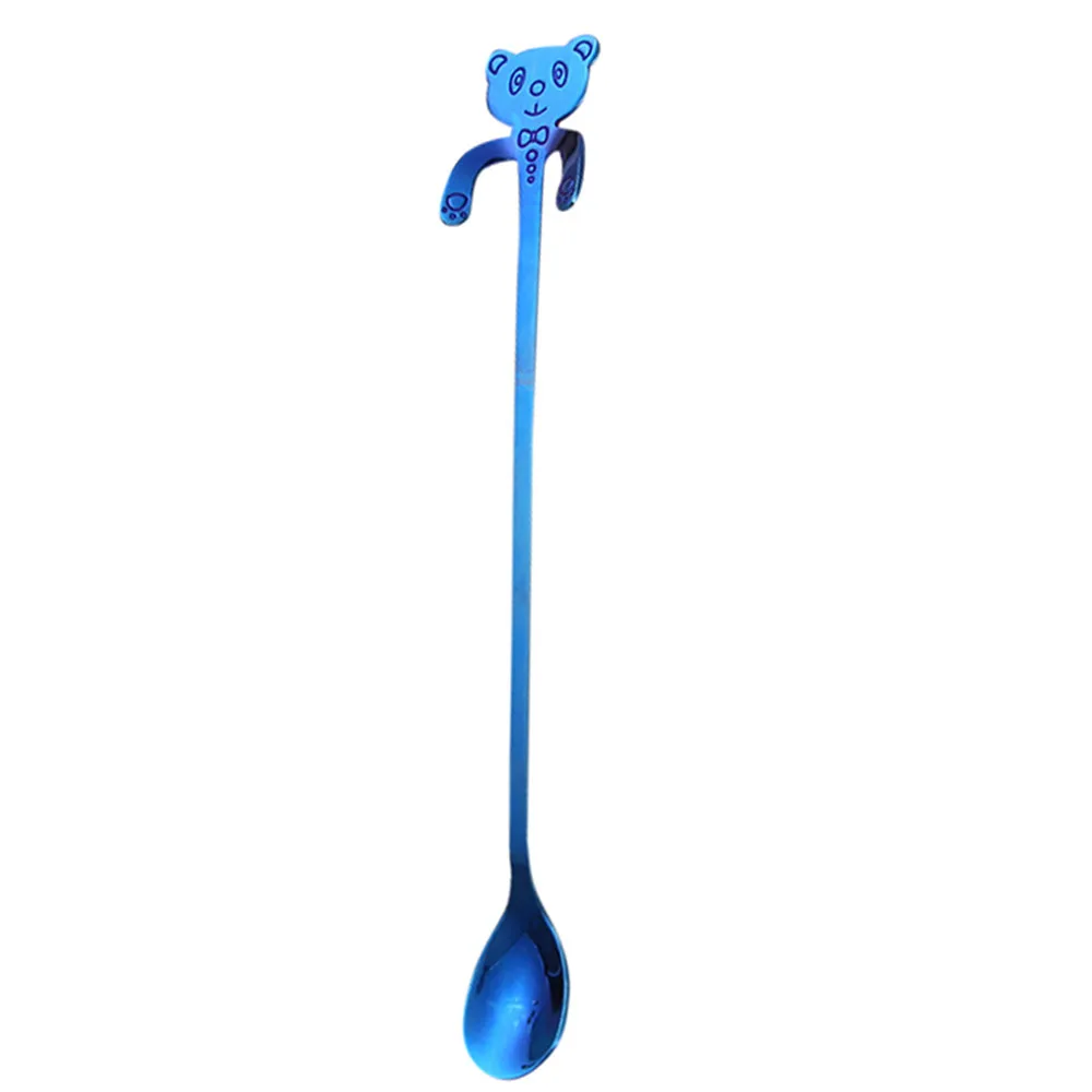 Blue Милая ложка с медведем ложка с длинной ручкой столовые приборы кофейные питьевые Инструменты кухонный гаджет товары для кухни - Цвет: Blue