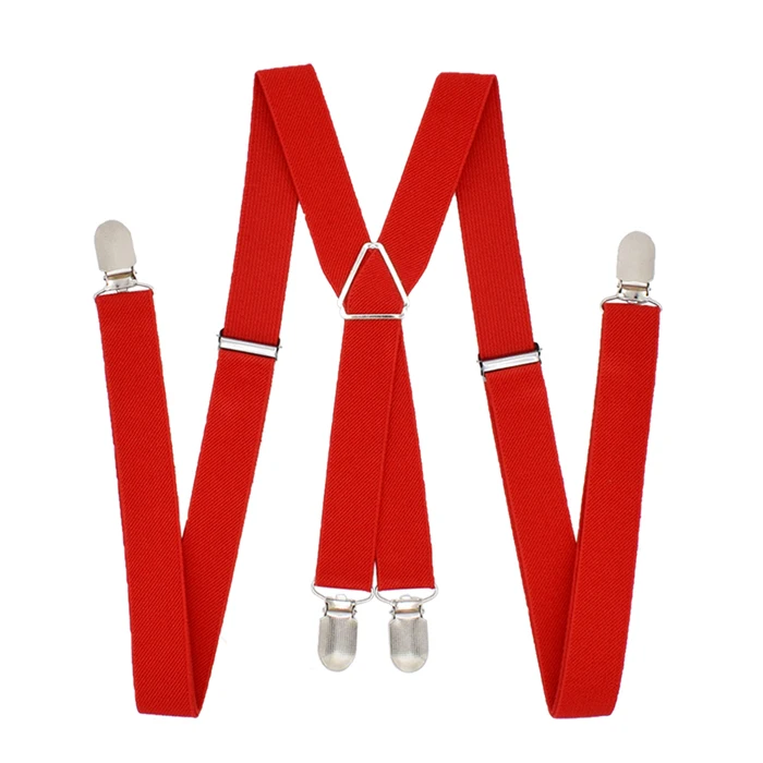 Red XLiKaKa, 1 дюйм, подтяжки для мужчин, одноцветные, полиэстер, эластичный пояс для взрослых, x-образные подтяжки с 4 клипсами для женщин - Цвет: Red