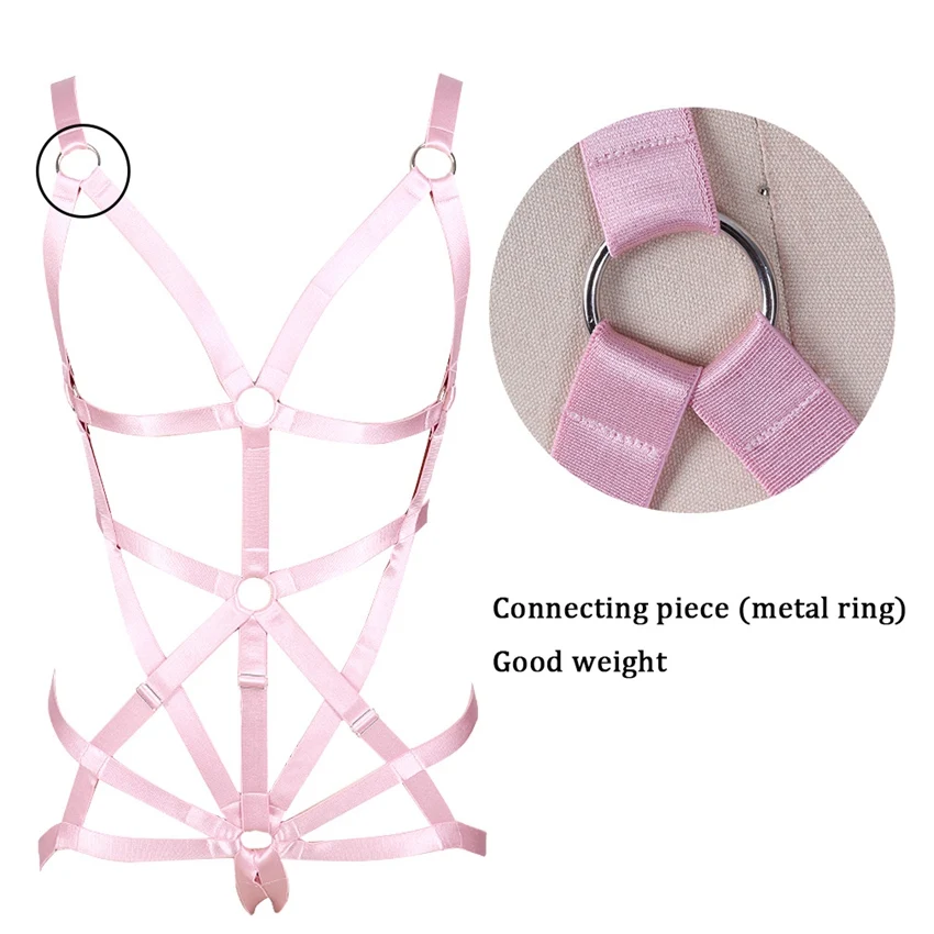 

Full Body Harness Pink Lingerie Set Strappy High Waist Garter bBelt Elastic Adjust Steampunk Harajuku Bra Hollow Festival Rave