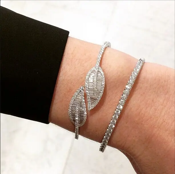 Женский браслет в форме листа модный бренд AAA с кубическим цирконием B0659|open